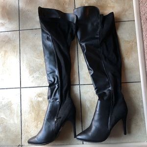 Over the knee half faux leather half suede